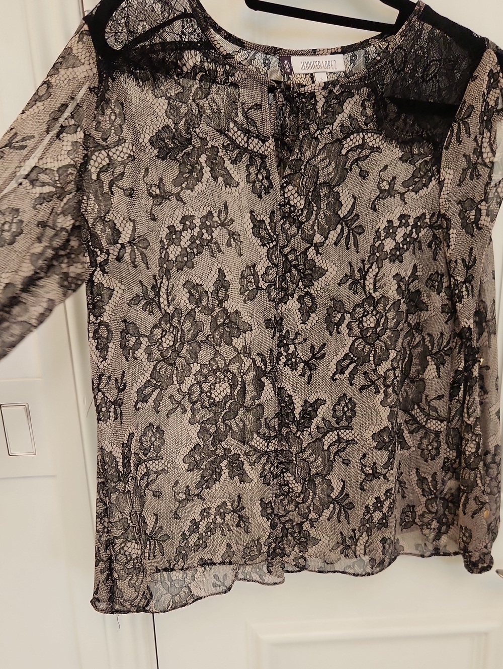 Jennifer Lopez Black Floral Lace Sheer Blouse